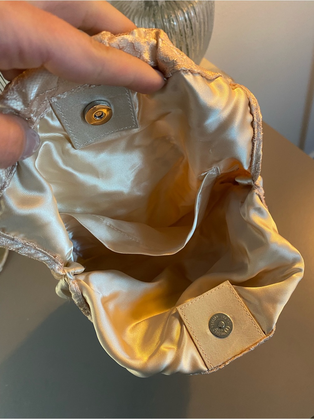 Elegant Satin & Lace Bow Handle Bag in Champagne - Picture 2 of 3